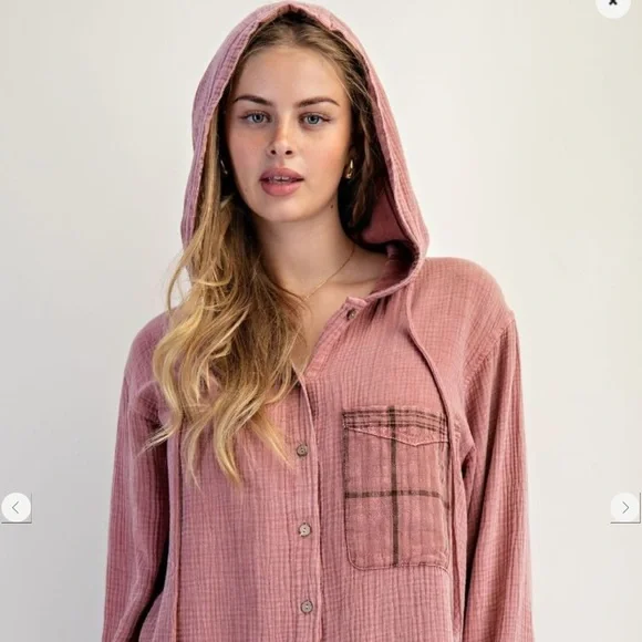 Easel Dusty Rose Plaid Button Down Shirt - Picture 6 of 6